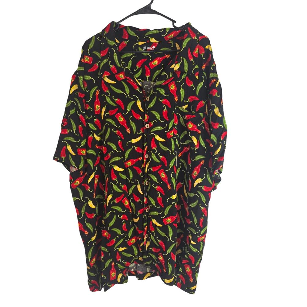 KS Island King Size Hot Pepper Button Front Shirt 4XL Mens Hawaiian‎ Vacation